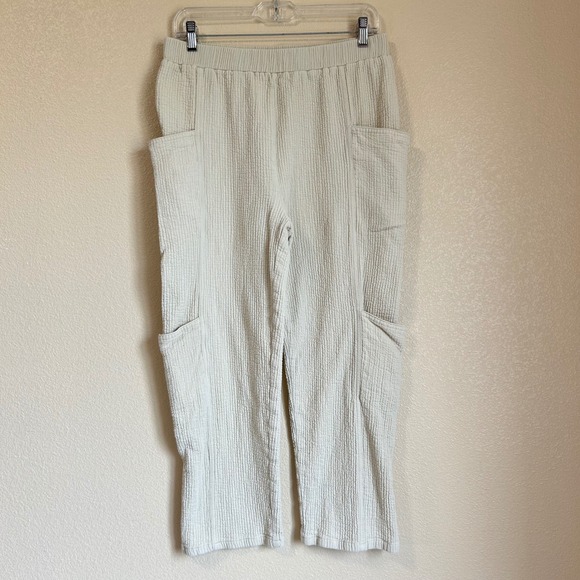 grade & gather Pants - Grade Gather Size L Pants Tan Cotton Gauze Thick Cargo Boho Asian Jedi Lagenlook